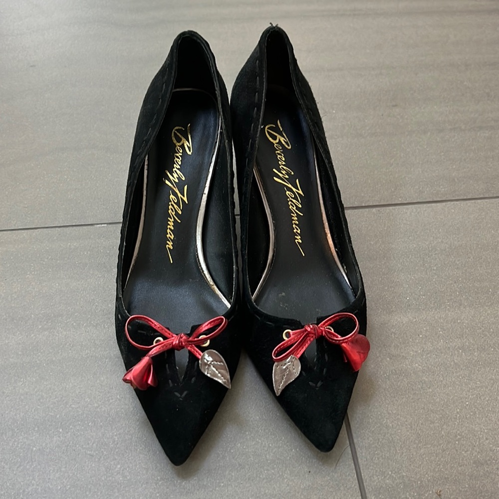 Beverly Feldman Black Suede Heels